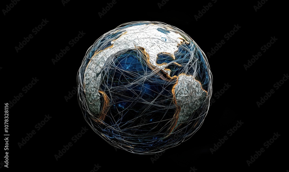 Poster abstract globe representation with interconnected lines and textures