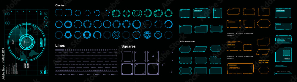 Aufkleber vector set hud interface elements. collection of futuristic hud elements. set with radar, frames and