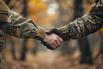 Fototapeta premium Two military officers shake hands