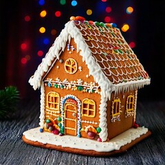 Gingerbread house made by hand in beautiful design for christmas evening or present and gift