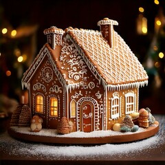 Gingerbread house made by hand in beautiful design for christmas evening or present and gift