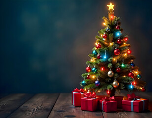 Elegant Christmas Tree with Gold Ornaments and Star on Top