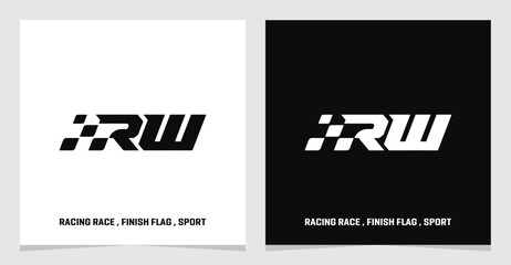 RW Initial Race Racing Sport Symbol Logo Graphic Design , Initial Letter Finish Flag Vector Illustration 