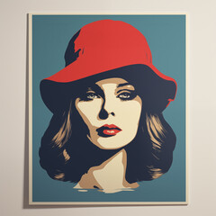 Vintage patriotic poster of French icon Marianne wearing a red hat, symbolizing liberty.