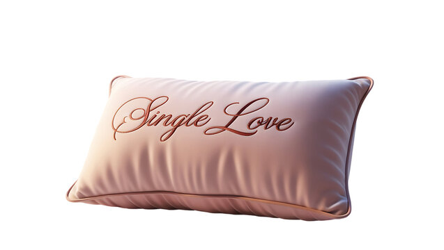 A soft, white pillow with the words "Single Love" embroidered in gold.