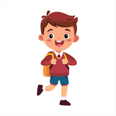 School Kid Happily Going School Vector