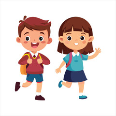 Two School Kid Happily Going Their School Vector