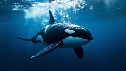 Obraz premium A wildlife photograph of a hyper-realistic Orca underwater professional documentary photography