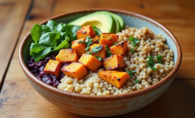 Vibrant vegetarian grain bowl with squash
