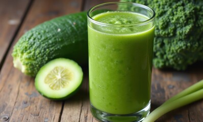 Refreshing green smoothie in glass