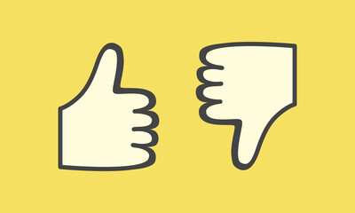 Like and dislike symbol. Cartoon illustration on yellow background