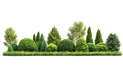 A row of trees with bushes in between