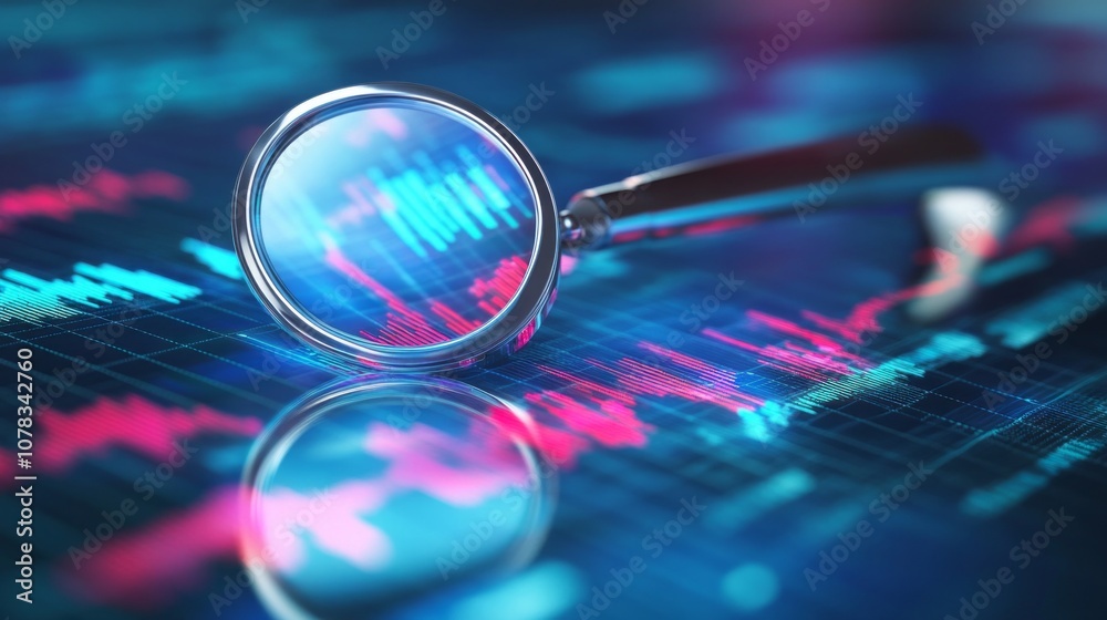 Poster A magnifying glass is on top of a computer screen with a lot of numbers