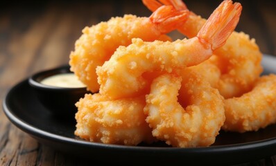 Crispy golden fried shrimp with sauce