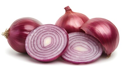 A single red onion on a white background