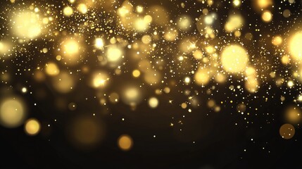 Glittering Gold Confetti on Black Background: A Festive Vector Illustration for Christmas Celebration.