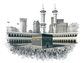 Kaaba in Mecca with Simple Lines , PNG transparent background