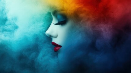 A profile image of a woman with vibrant colors swirling around her, creating a mystical atmosphere, This photo can be used in beauty, fashion, or conceptual art projects,