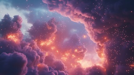 Fototapeta premium Magical anime sky filled with swirling clouds and glowing lights