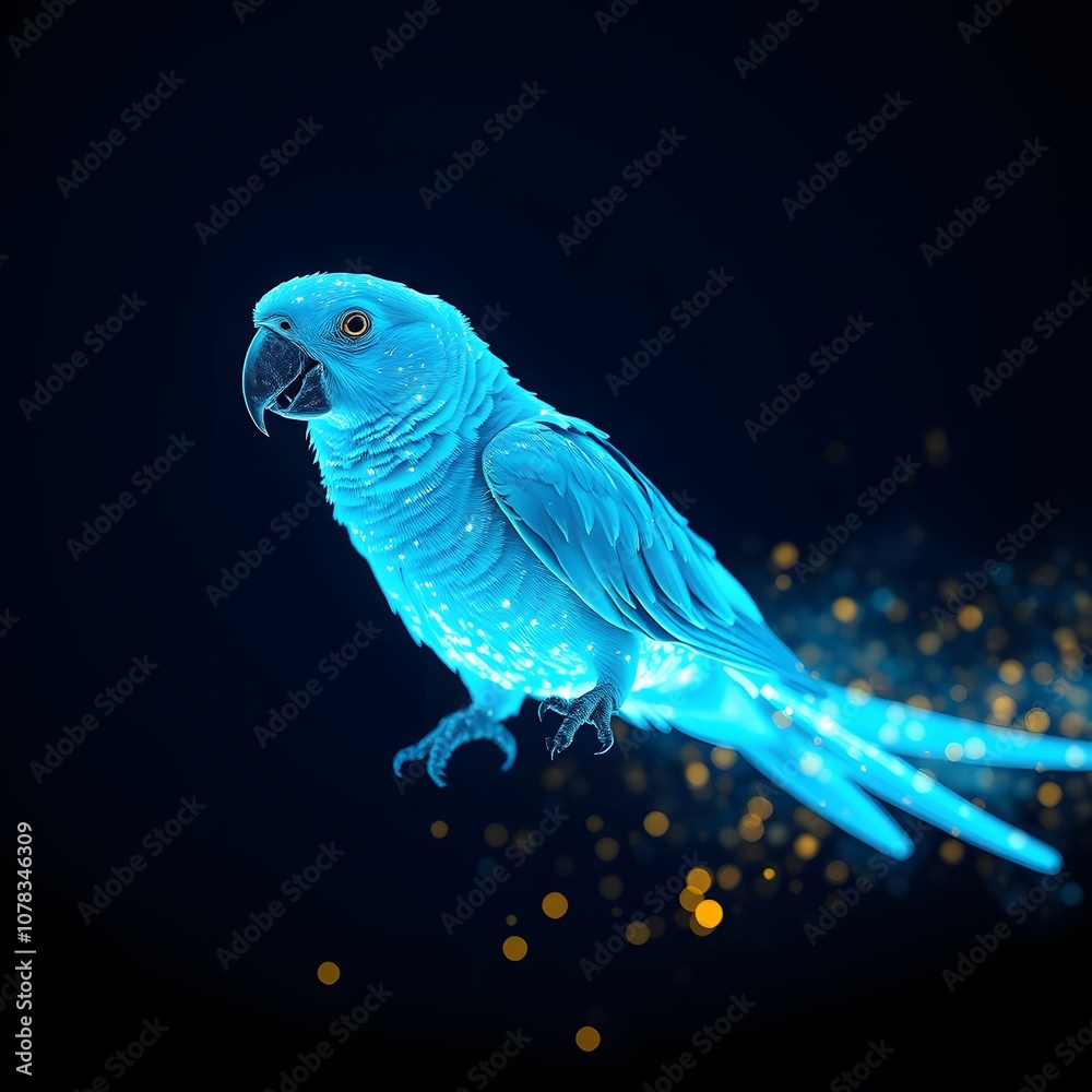 Aufkleber a vivid and imaginative representation of a vigorous parrot dissolving into glowing particles, perfe