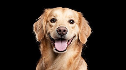 A golden retriever dog with a happy expression, looking directly at the camera.