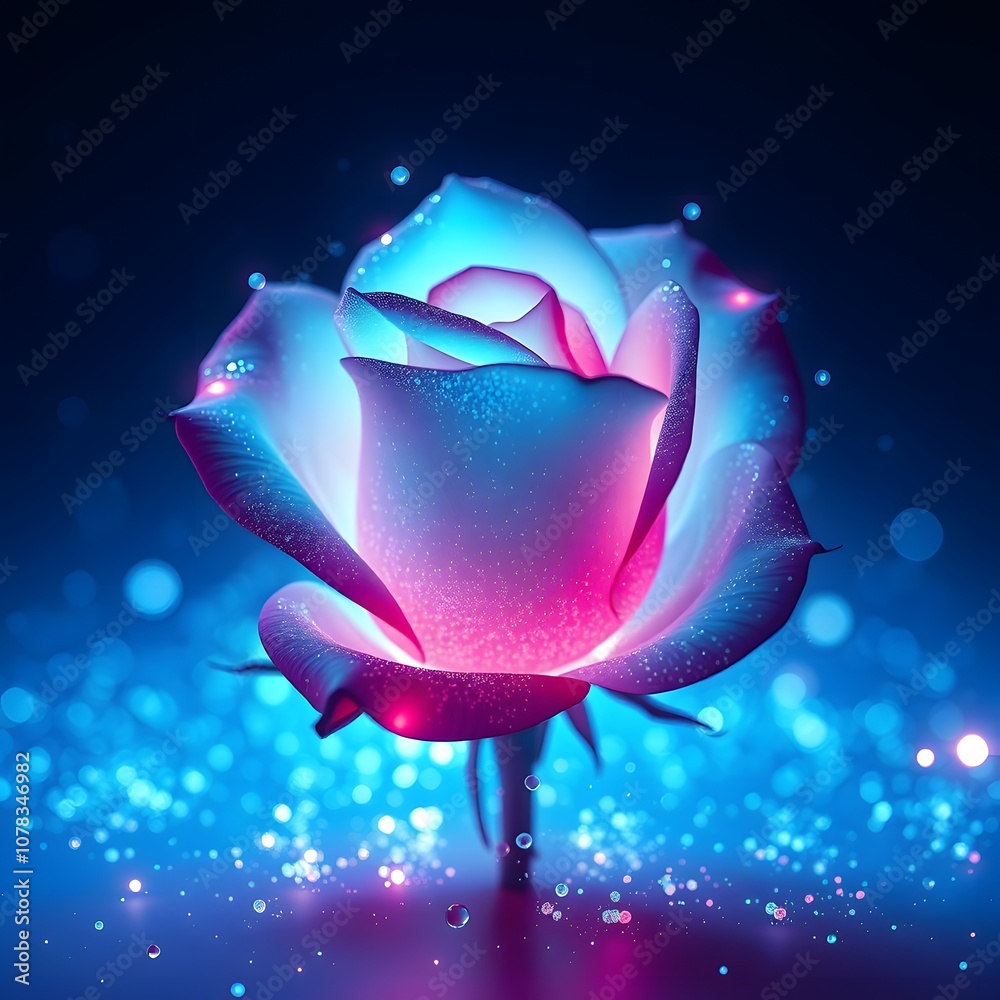 Poster A Vigorous Rose Dissolving into Particles with Glowing Effects for Stunning Visual Transformations