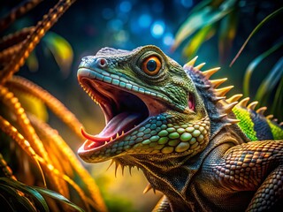 Obraz premium Dramatic Long Exposure of an Angry Reptile in a Natural Habitat with Intense Colors and Dynamic Movement, Capturing the Essence of Nature's Fury and Raw Power