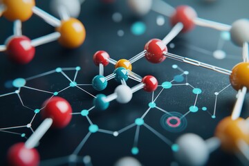 Close-up view of colorful molecular structures on a dark background.