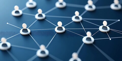 Navy blue background with a business network overlay.