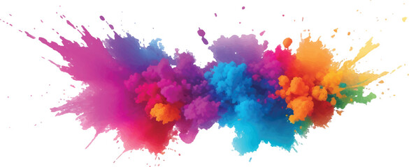 Bright colorful watercolor splash splatter stain brush strokes on white background. Modern vibrant aquarelle spot. Aquarelle explosion on white. Element. Vector watercolor illustration isolated design