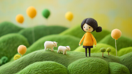 羊と歩くフェルトキャラクターの冒険