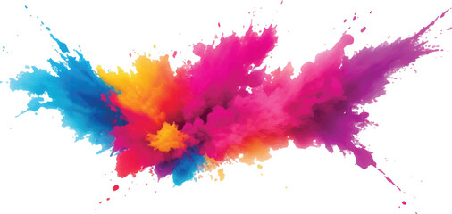 Bright colorful watercolor splash splatter stain brush strokes on white background. Modern vibrant aquarelle spot. Aquarelle explosion on white. Element. Vector watercolor illustration isolated design