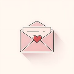 illustration of envelope with a tiny red and pink heart peeking out from the flap. Valentine 