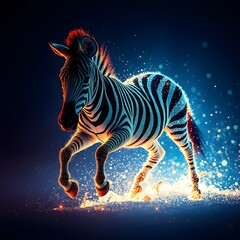 Fototapeta premium A Vibrant Zebra Transforming Into Particles with Glowing Effects for Creative Visuals and Abstract Art Projects
