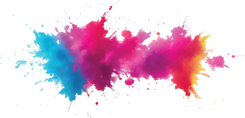 Bright colorful watercolor splash splatter stain brush strokes on white background. Modern vibrant aquarelle spot. Aquarelle explosion on white. Element. Vector watercolor illustration isolated design