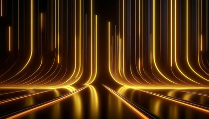 Abstract background of yellow neon lines ascending. Modern digital wallpaper. Streaming power