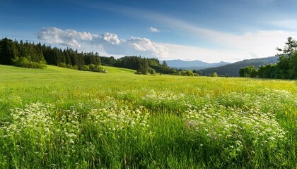 Fototapeta premium A vibrant green meadow in full bloom, showcasing the results of successful conservation efforts over the years