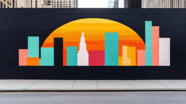 Street art of a sun rising over cultural landmarks, symbolizing hope and renewed mental health across the world