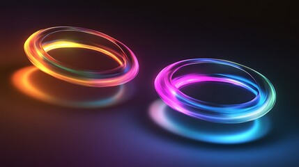 Vibrant glowing rings floating in space with soft color gradients forming digital patterns.