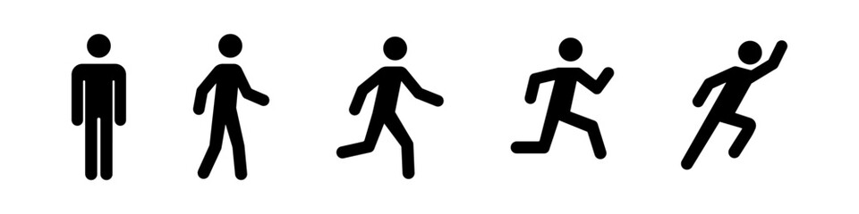 Running man. Run icon. Escape sign. Isolated runner person. Exit icon. Run vector set.
