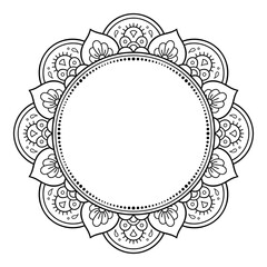 Frame in eastern tradition. Stylized with henna tattoos decorative pattern for decorating covers for book, notebook, casket, magazine, postcard and folder. Flower border in mehndi style.