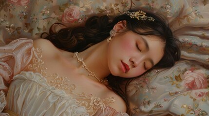 Obraz premium portrait of beautiful asian woman sleeping princess