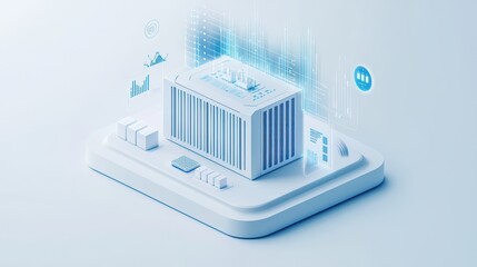 Modern architectural design concept with digital elements on a white background.