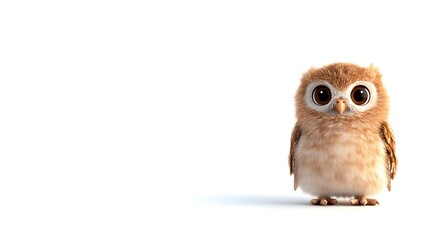 Fototapeta premium Cute cartoon owl with big eyes isolated on a white background.