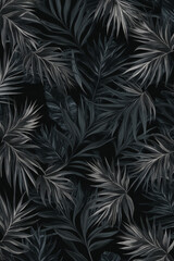 A black and white photo of a leafy plant with a dark background