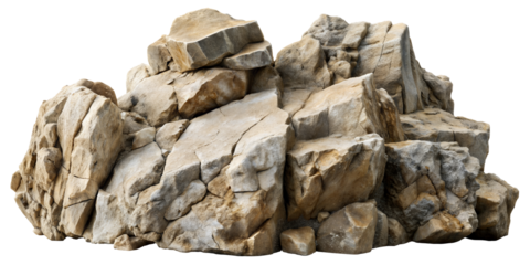 Natural Rock Formation, with Limestone, Sandstone, and Granite Stones, Isolated on Transparent Background. PNG, Cutouts, and the Clipping Path included.