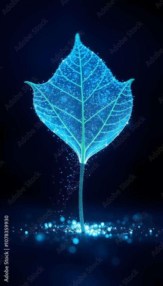 Poster a vigorous leaf dissolving and disappearing in particles glowing effects captured in stunning detail