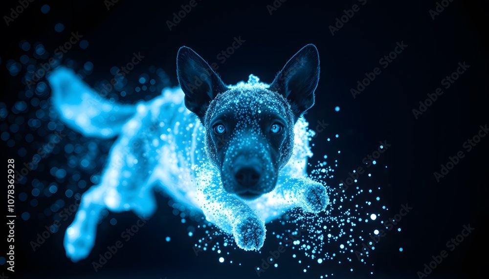 Poster A Vigorous Dog Disappearing in Stunning Glowing Particle Effects for Captivating Visual Projects