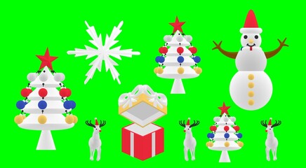 illustration of Christmas tree reindeer begrond snowflake star snowman gift
