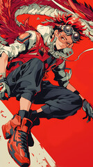 Fototapeta premium cyberpunk anime character cool uniform with simple dragon background